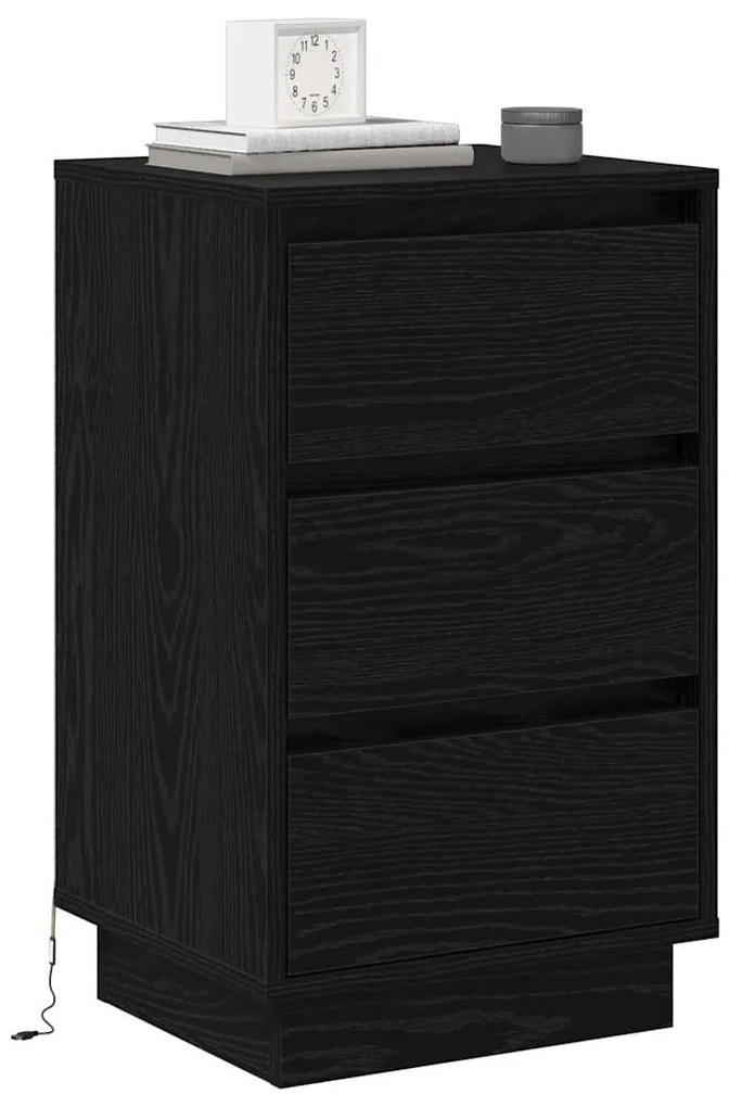 Criado-mudo com LED Carvalho Preto 39x34,5x65 cm Madeira Engenharia