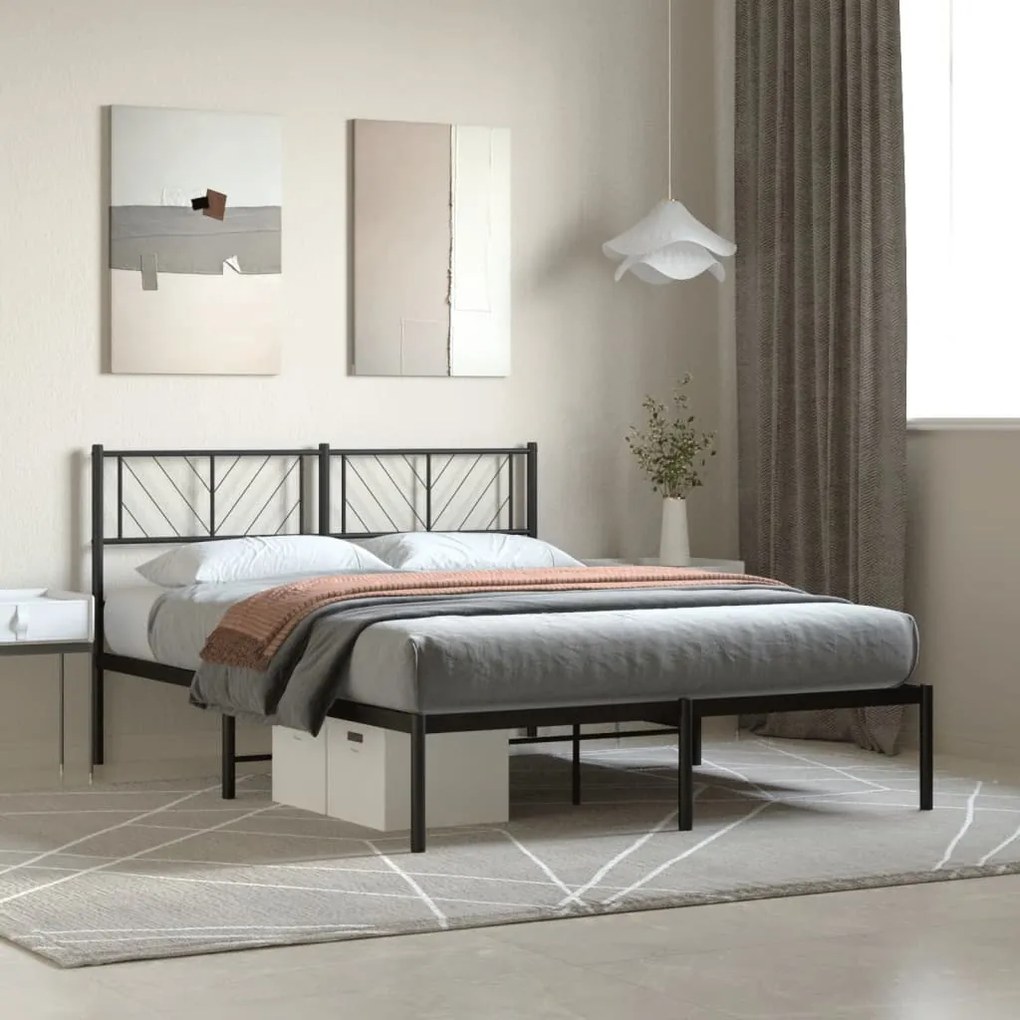 Estrutura de cama com cabeceira 140x200 cm metal preto