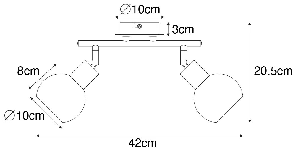 Candeeiro de teto preto com vidro fumê e madeira 2-luzes - Vidro