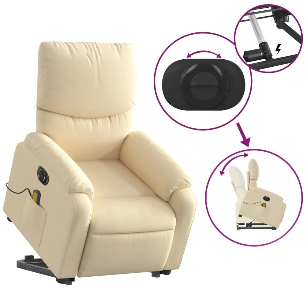 Poltrona elétrica elevatória massagens tecido creme