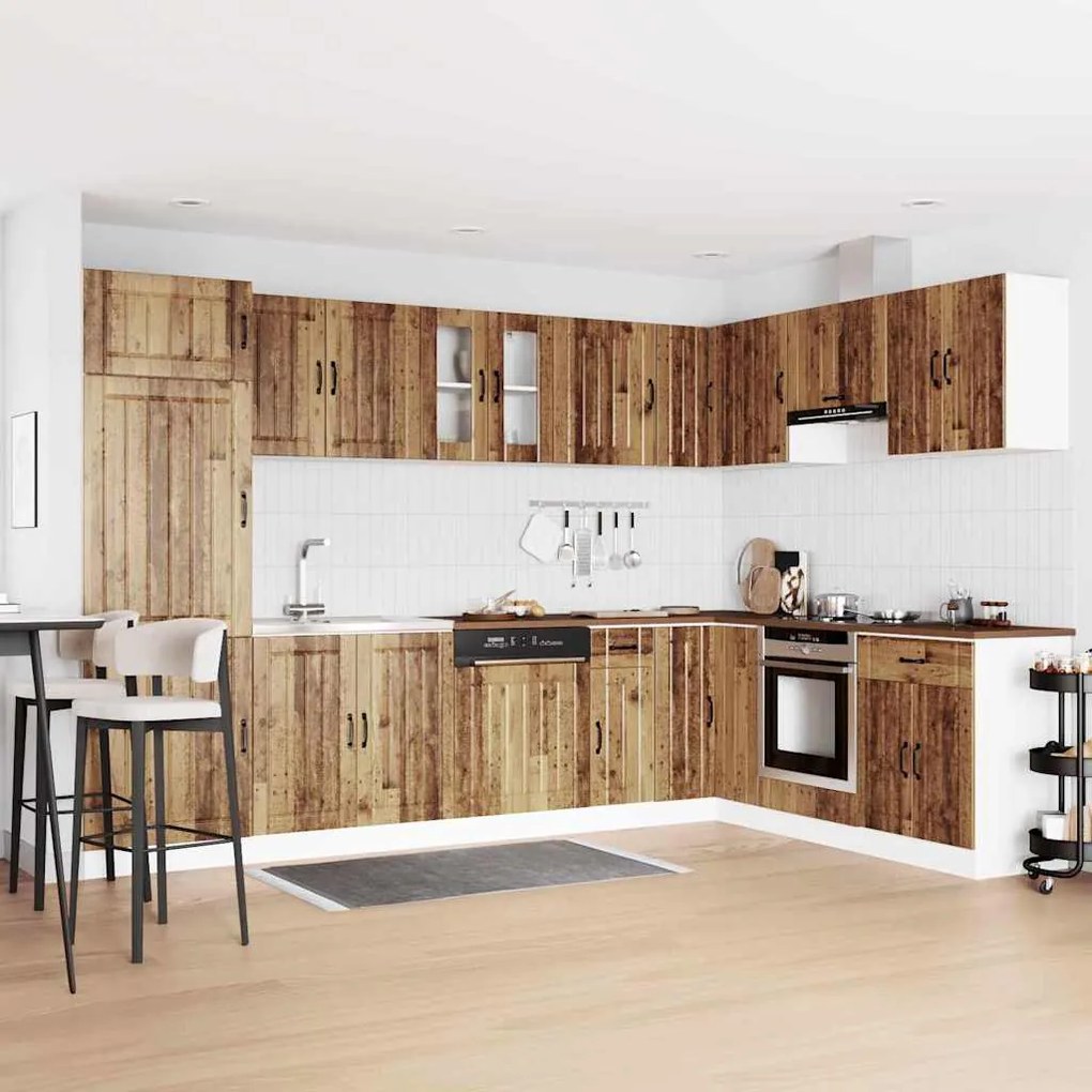 vidaXL Gabinete de Cozinha 'Lucca'com Duplas Pia - Madeira Antiga, Madeira Engenheirada