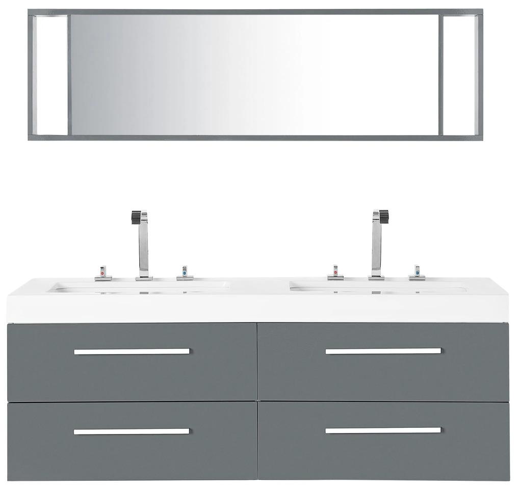 Móvel de casa de banho suspenso com 2 lavatórios e espelho cinzento MALAGA Beliani