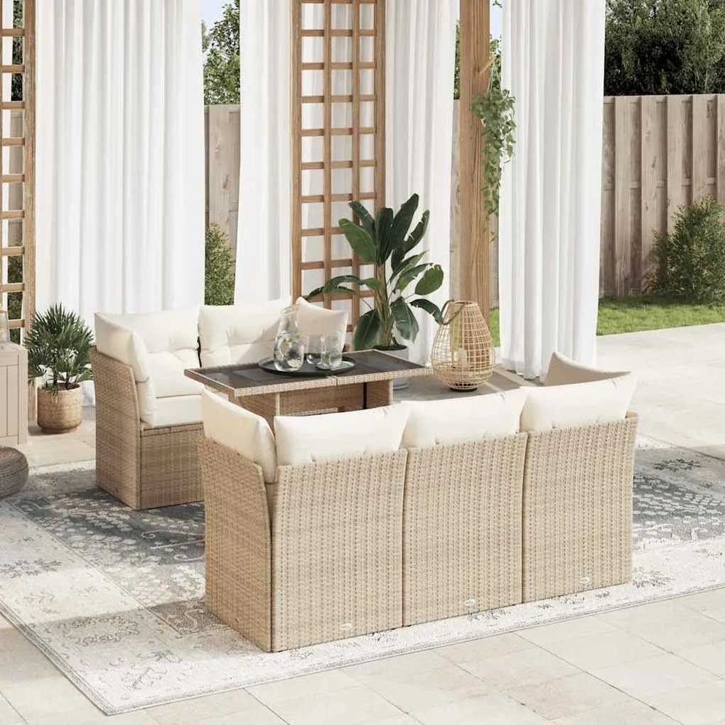 vidaXL 6 pcs conjunto de sofás p/ jardim com almofadões vime PE bege