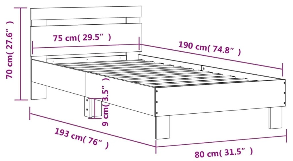 Estrutura cama cabeceira 75x190 cm derivados de madeira branco