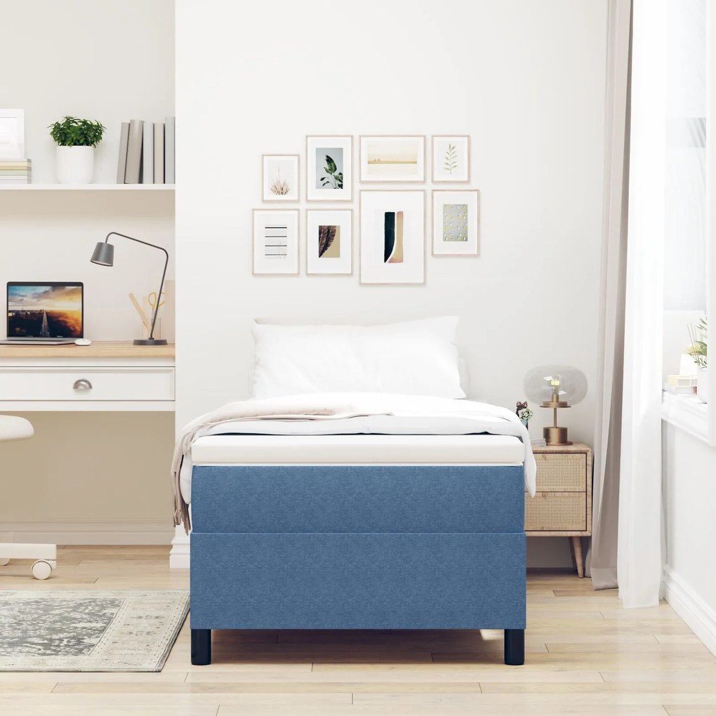 Cama Box com Colchão Azul 80x200 cm Tecido Corduroy