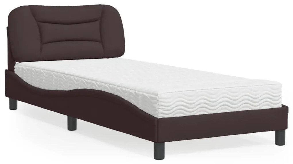 Cama com colchão 80x200 cm tecido castanho-escuro