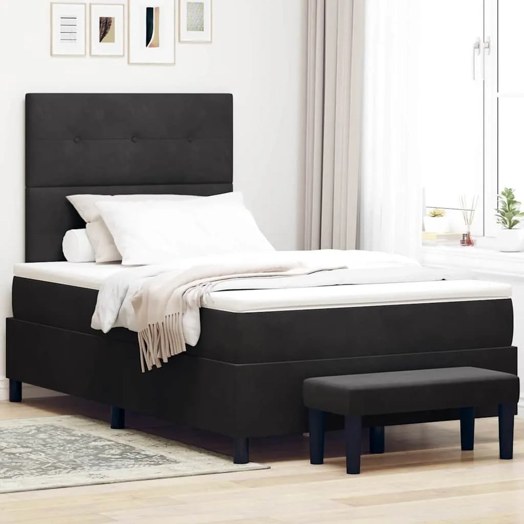 Cama Box com Colchão e Banco Preto 120x200 cm Veludo