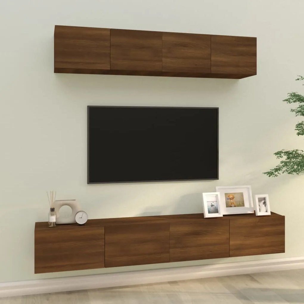 vidaXL Conjunto móveis de TV 4pcs madeira processada carvalho castanho