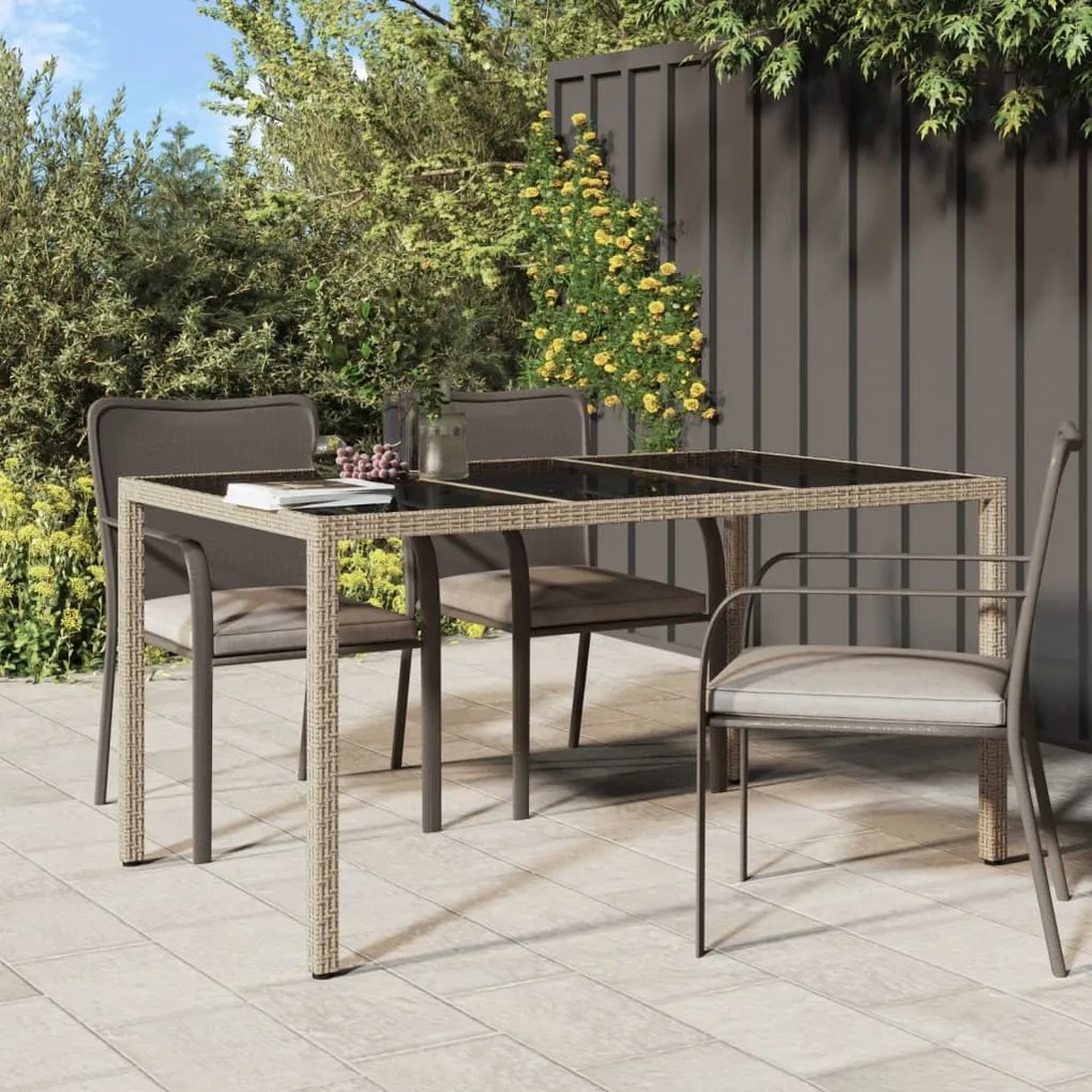vidaXL Mesa de jardim 150x90x75 cm vidro temperado e vime PE bege