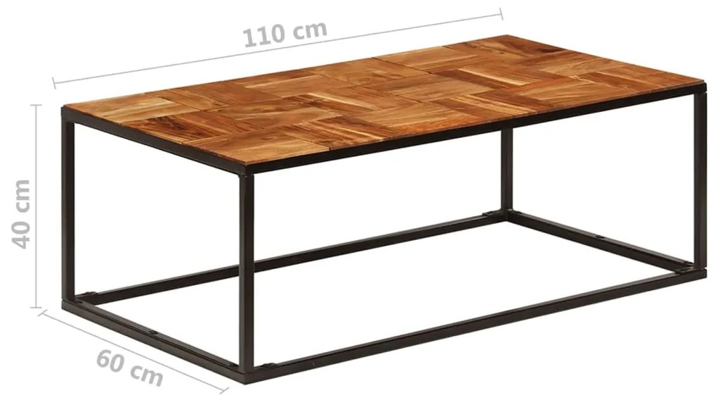 Mesa de centro 110x60x40 cm madeira acácia maciça e aço