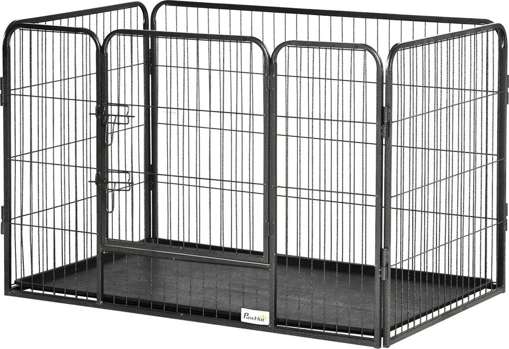 Parque para cães 109 x 74 x 71 com 4 painéis de rede metálica e porta com fechadura, Preto