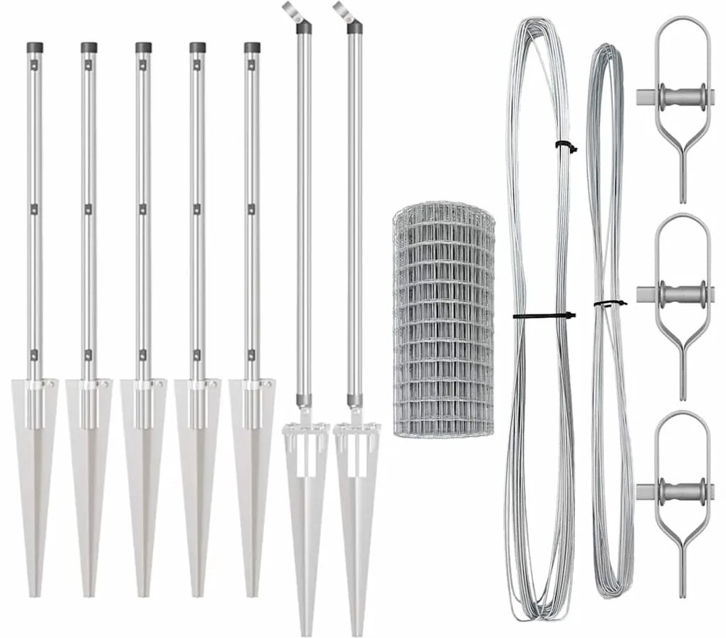 Cerca Europeia com 7 postes espigados, 1x10 m, em aço galvanizado