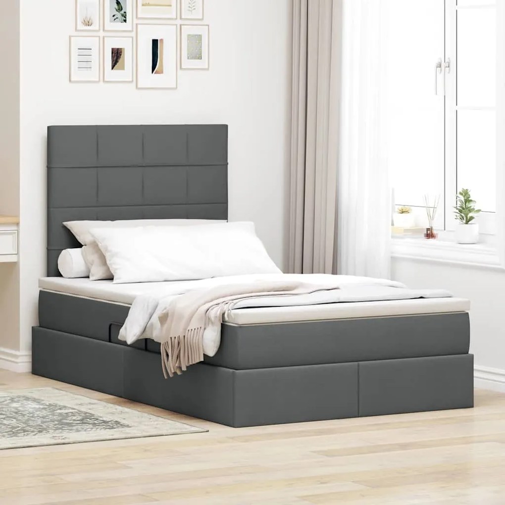 vidaXL Cama com arrumação e colchão Cinza Escuro 120 x 190 cm tecido