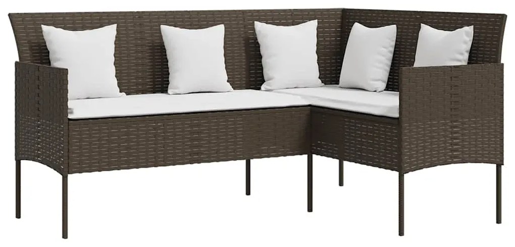5 pcs conjunto sofás formato L c/ almofadões vime PE castanho