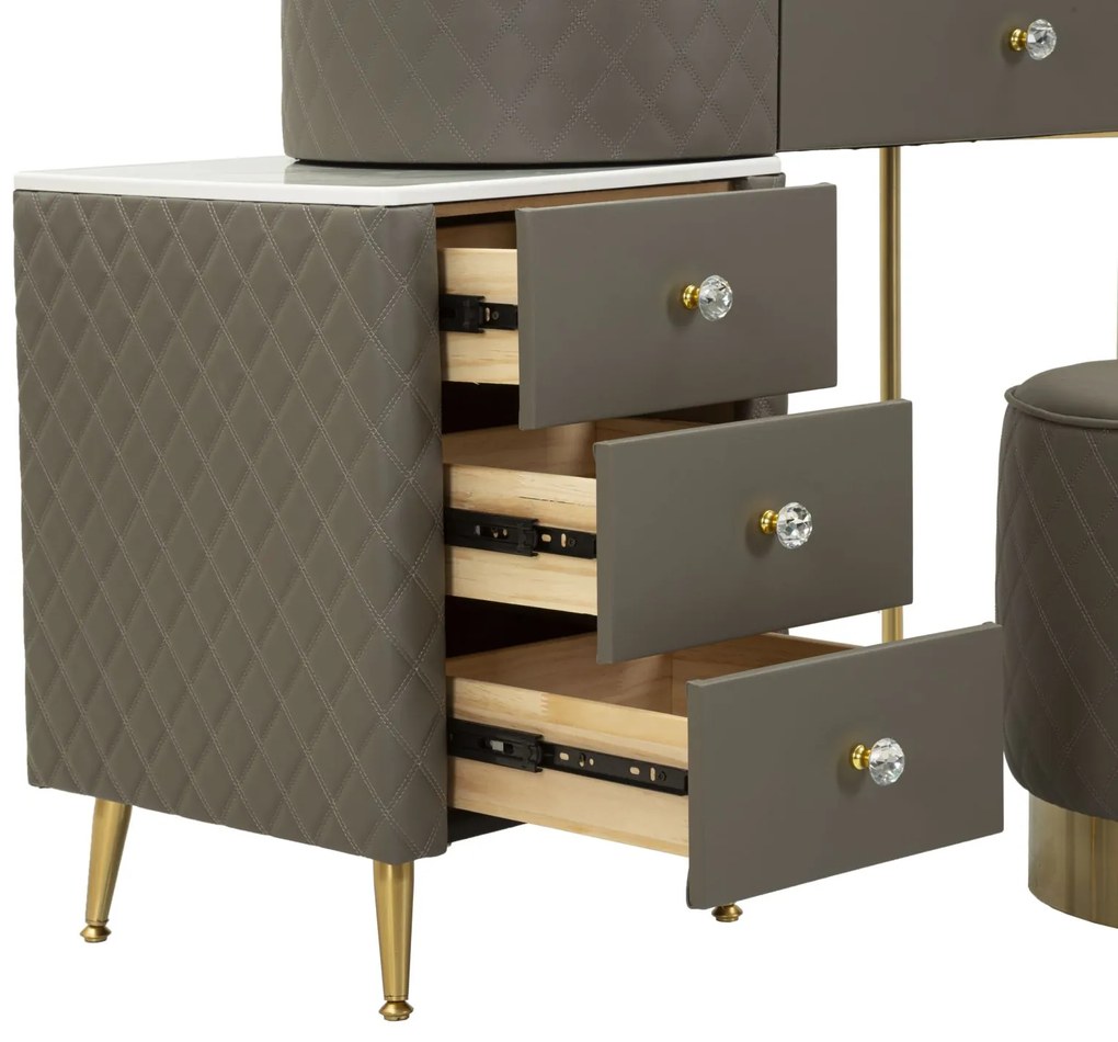 TOUCADOR SHARON COM BANCO 120X40X75 CM (TAMANHO DO BANCO Ø36X39) CINZA E DOURADO