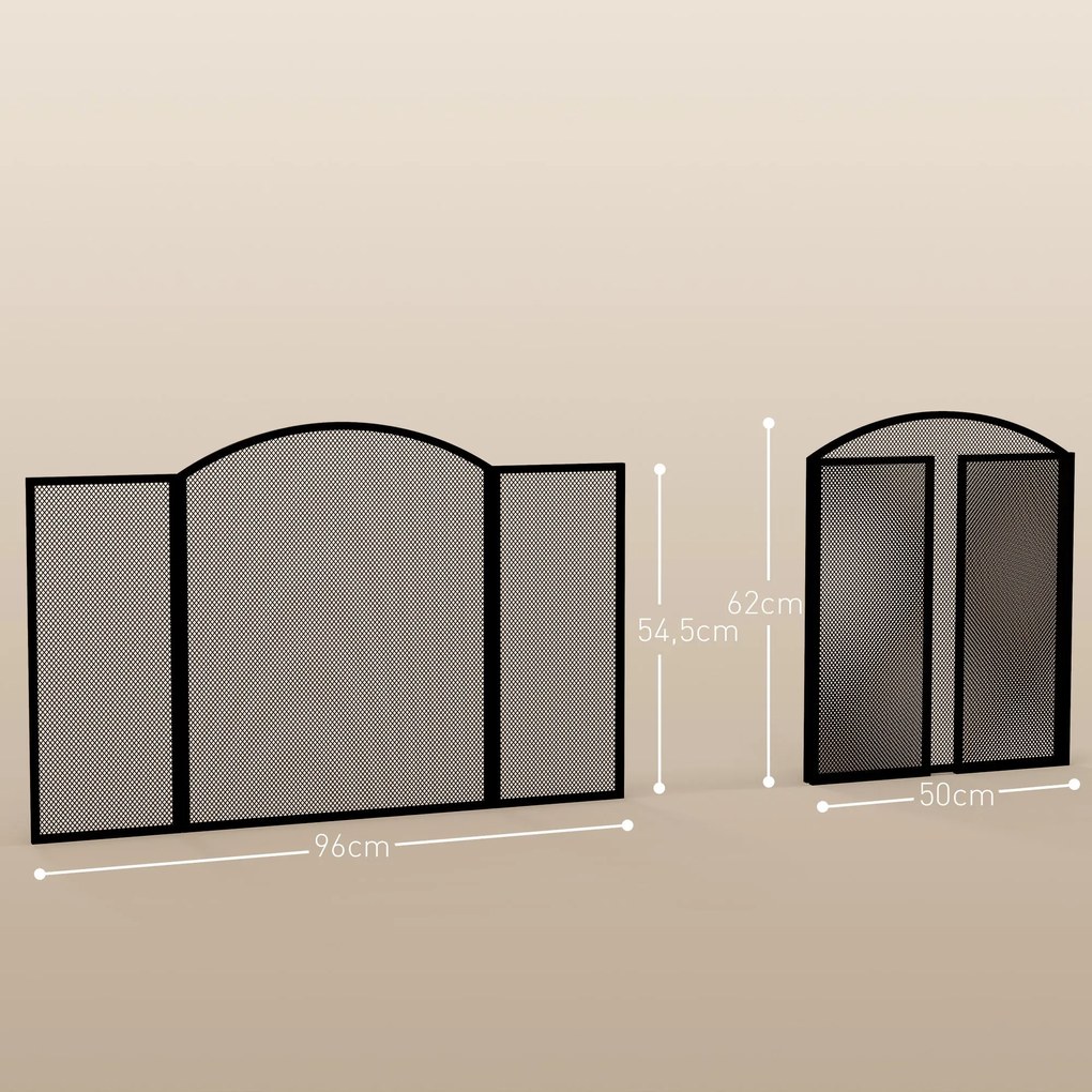HOMCOM Frente para Lareira de 3 Painéis Protetor para Lareira Dobrável