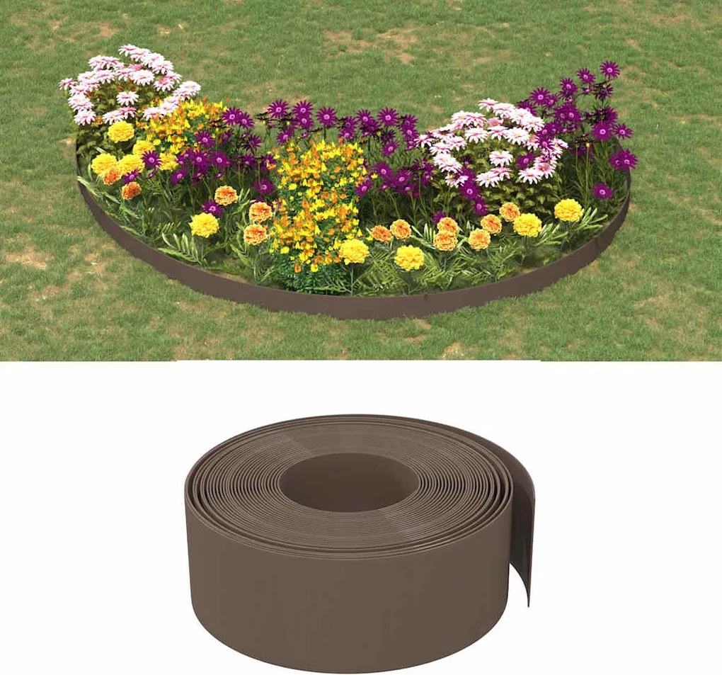 vidaXL Bordas de jardim 3 pcs 10 m 20 cm polietileno castanho