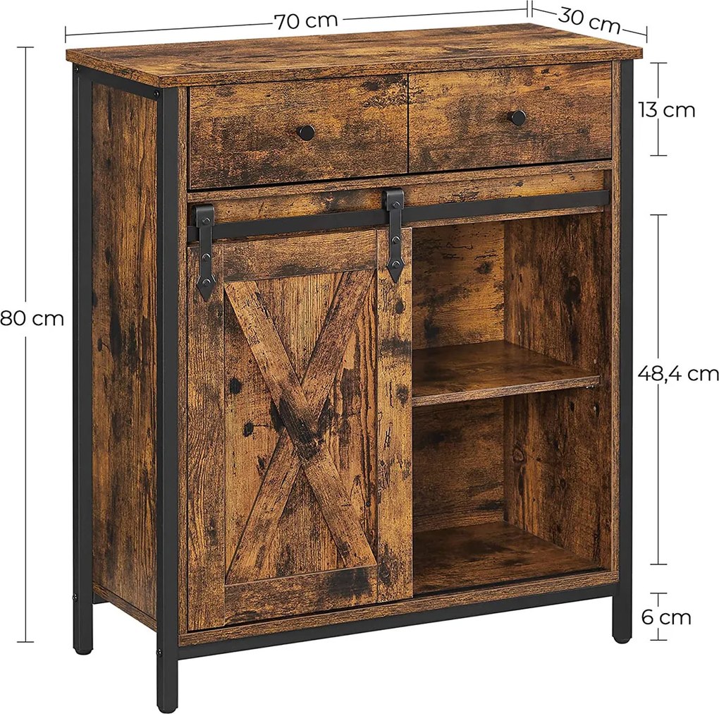 Aparador com gaveta estilo industrial 70 x 30 x 80 cm Castanho Vintage-preto
