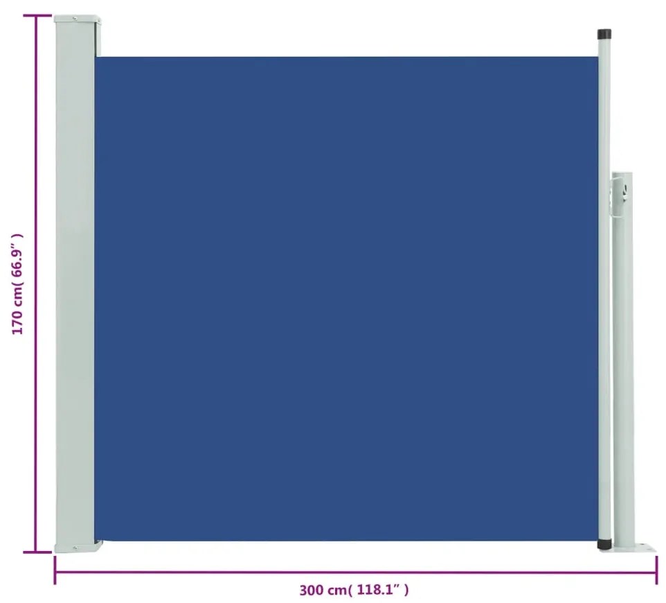 Toldo lateral retrátil para pátio 170x300 cm azul