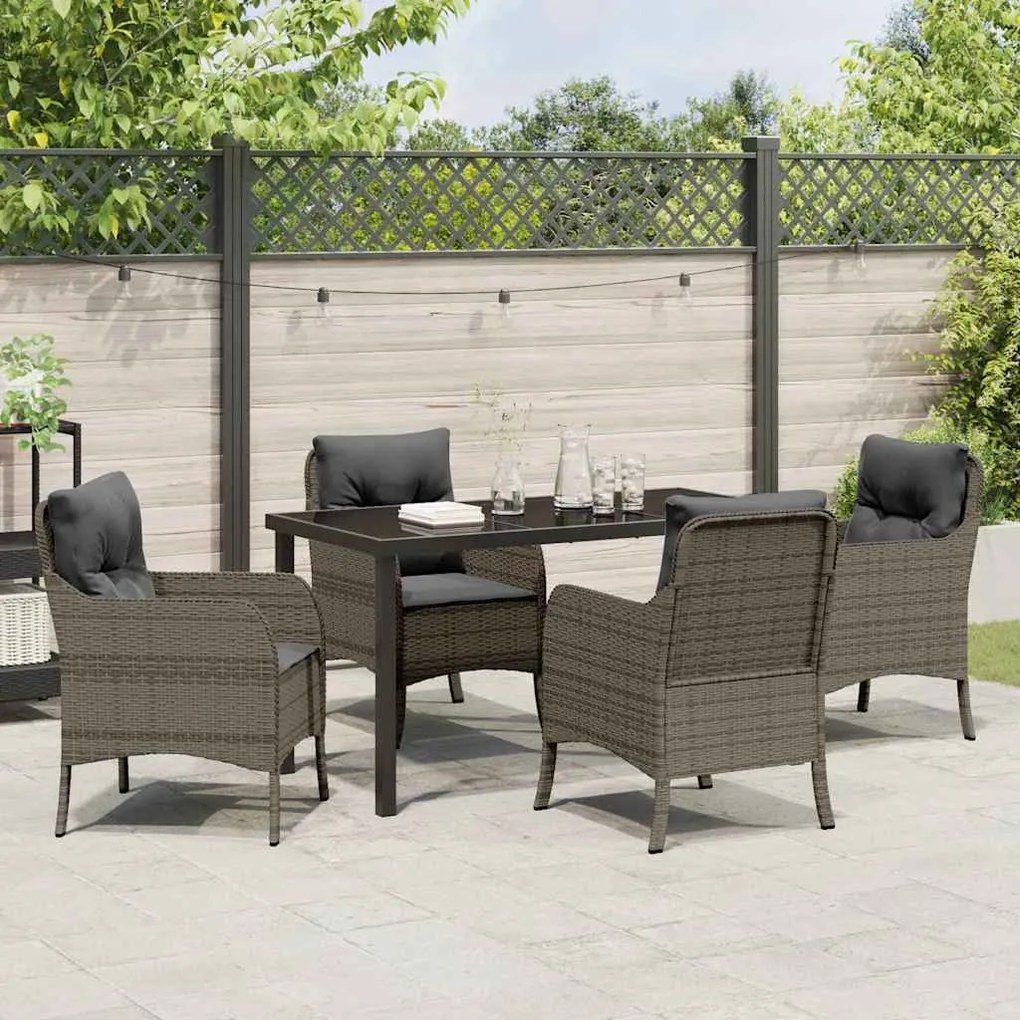 Conjunto de Jantar de Jardim 5 Peças com Almofadas Cinza Rattan Poliés