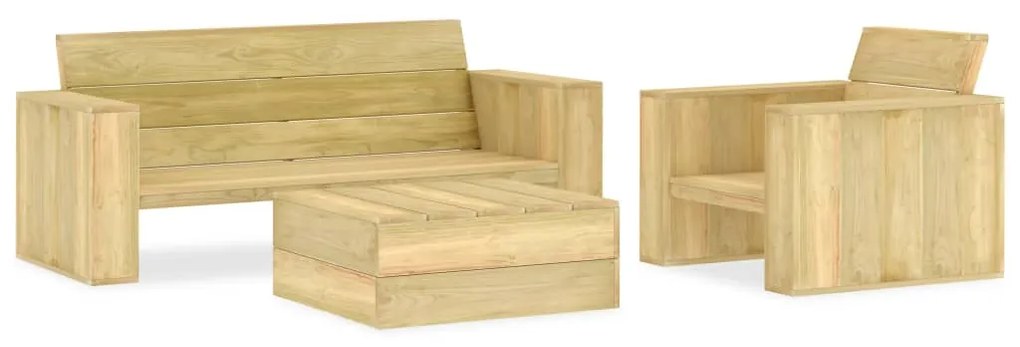 3 pcs conjunto lounge de jardim madeira de pinho impregnada