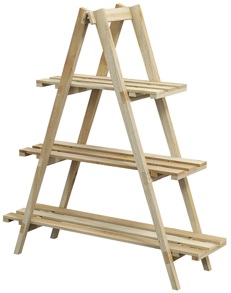 Outsunny Suporte de Madeira para Plantas Dobrável de 3 Níveis com Estrutura em Forma de A para Jardim Pátio 100x36x112 cm Natural