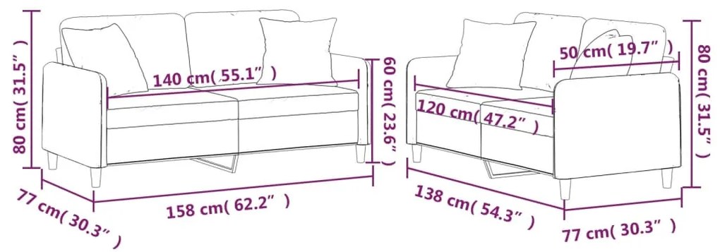 2 pcs conjunto de sofás com almofadas tecido cinzento-claro