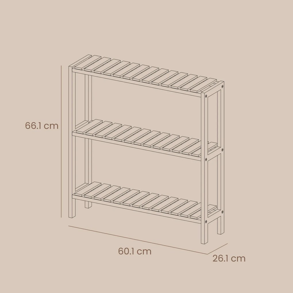 Sapateira com 3 níveis em bambu 60 x 26 x 66 cm, branco e cor bambu