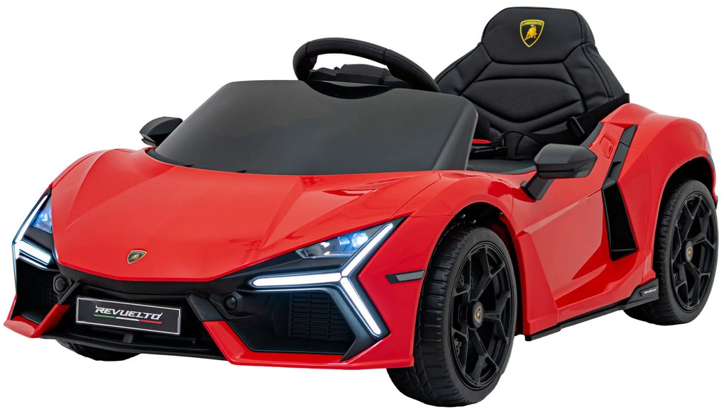 Carro elétrico para Crianças Lamborghini Revuelto 12V 4x4 Rodas Espuma EVA, Assento couro ecológico Vermelho