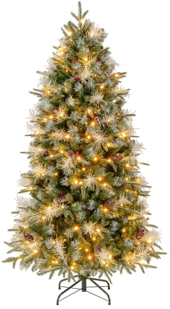 Árvore de Natal artificial pré-iluminada de 180 cm com dobradiças, 806 pontas de ramos em PE, PVC 270 luzes LED verde