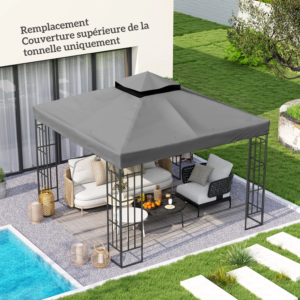 Tecido para Pérgola 3x3 m (NÃO Incluída) Tecido de Substituição Pérgola de 2 Níveis Proteção UPF30 Orifícios de Drenagem Cinzento Escuro