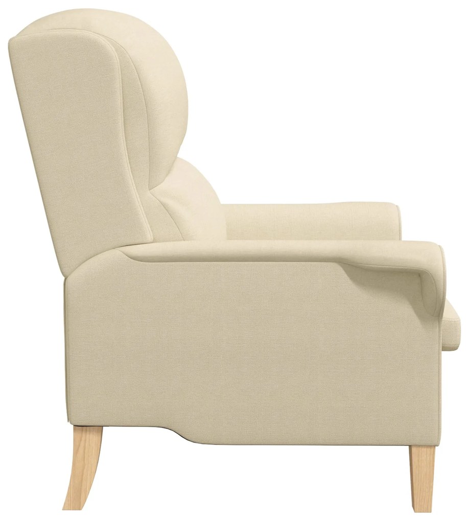 Poltrona Moderna Creme Tecido e Madeira Média Poltrona Creme