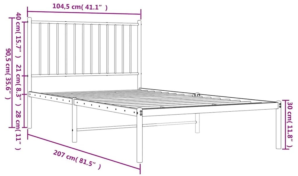 Estrutura de cama com cabeceira 100x200 cm metal branco