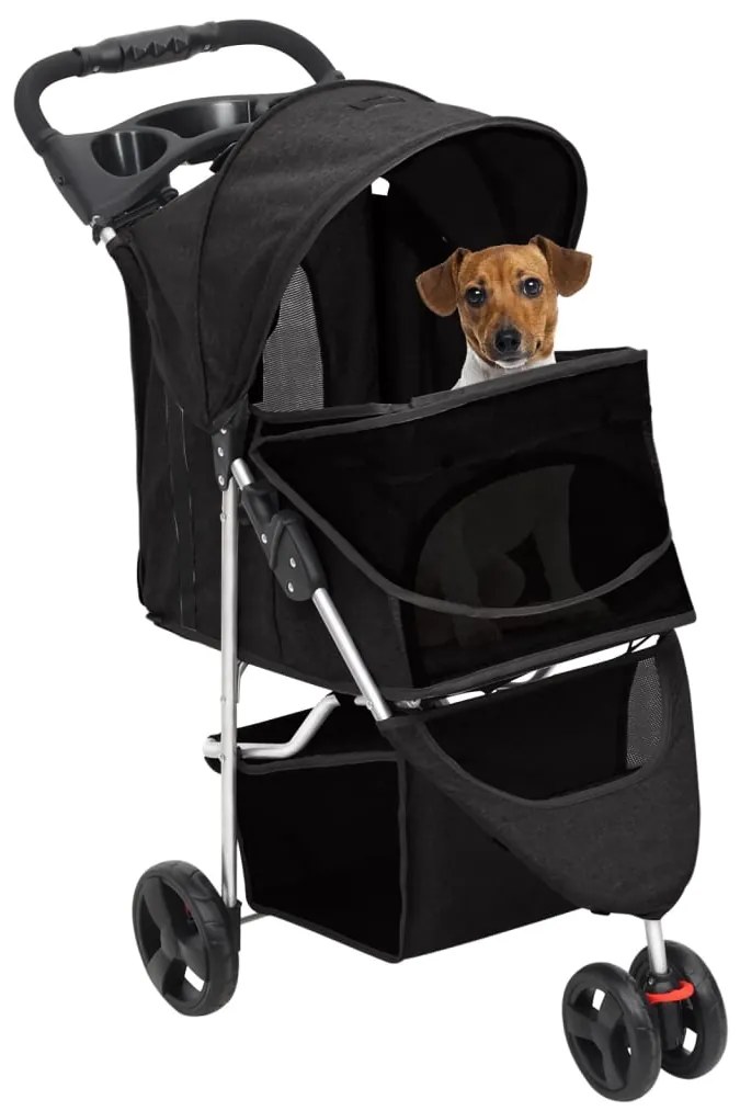Carrinho dobrável para cães 80x46x98 cm tecido oxford preto