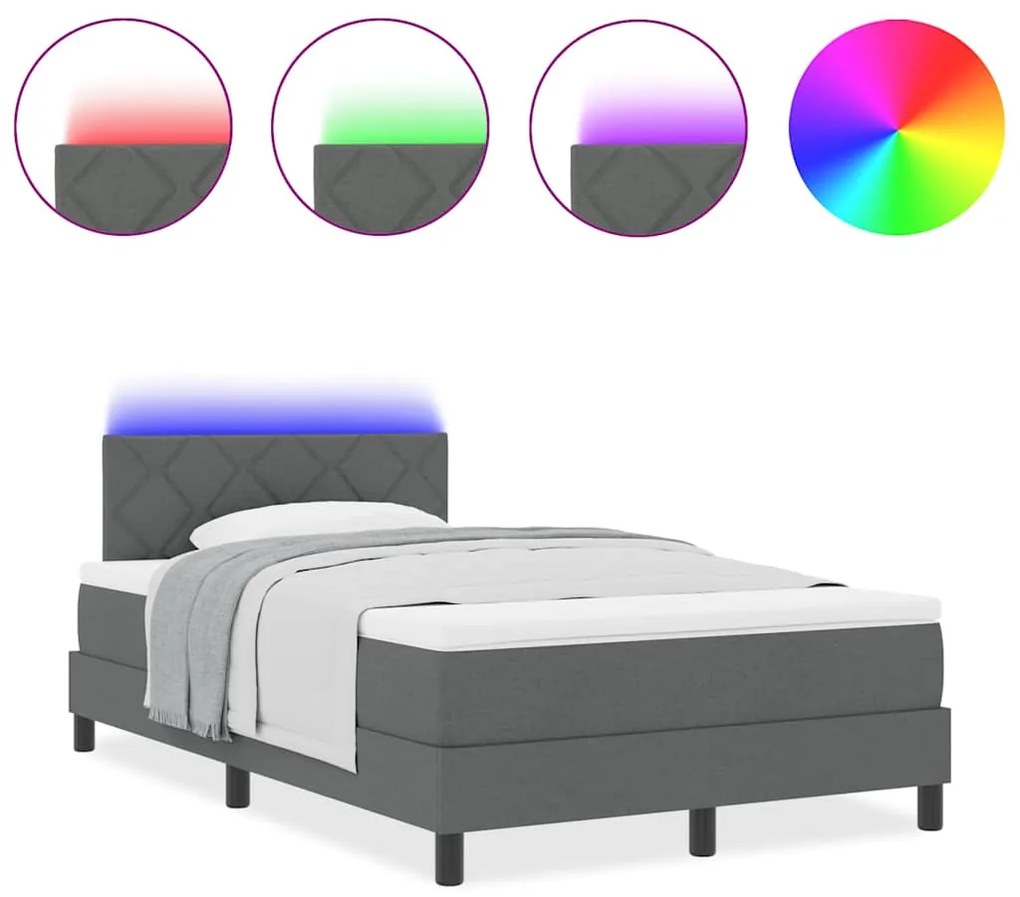 Cama Box com Colchão &amp; LED Cinza Escuro 120x190 cm Tecido