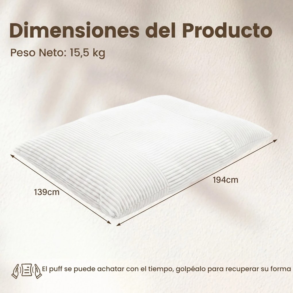 Pufe-Cama Convertível 2 em 1, 194 x 139 x 19 cm, Capa Removível Lavável, Bege