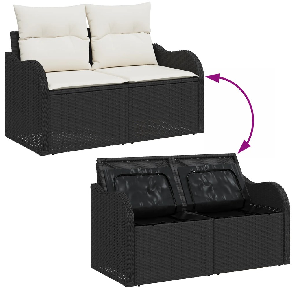 Conjunto de Sofá de Jardim vidaXL 4 Peças com Almofadas Preto Rattan P