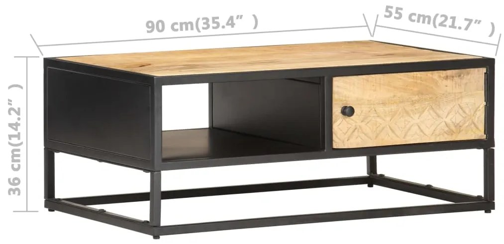 Mesa de centro c/ porta esculpida 90x55x36 cm mangueira áspera
