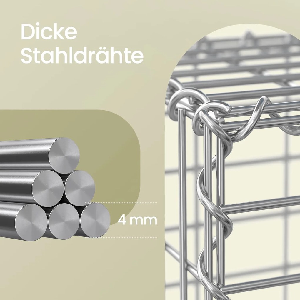 Conjunto de 2 unidades de cestos gabião em aço para pedras 100 x 50 x 30 cm prateado