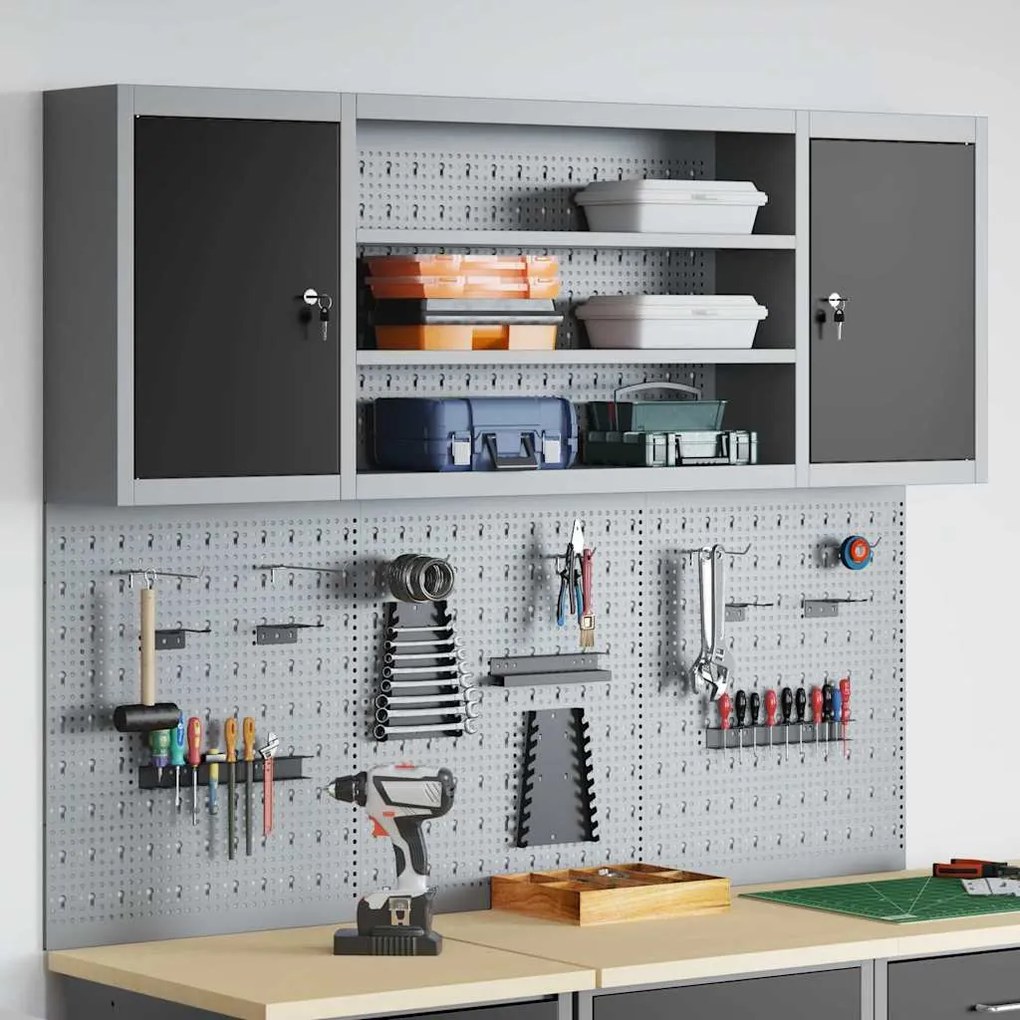 Conjunto de Armário de Ferramentas e Painel de Ferramentas de 6 Peças