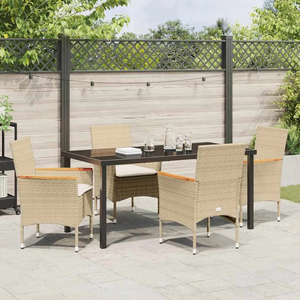 Conjunto de Jantar para Jardim 5 Peças com Almofadas Beiges em Rattan