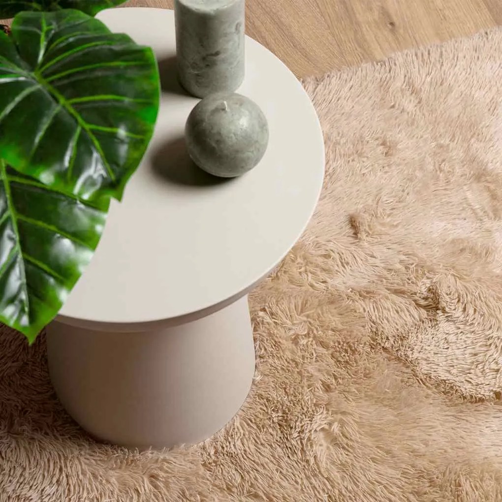 Tapete shaggy de pelo alto NAVARRA 120x120 cm poliéster bege