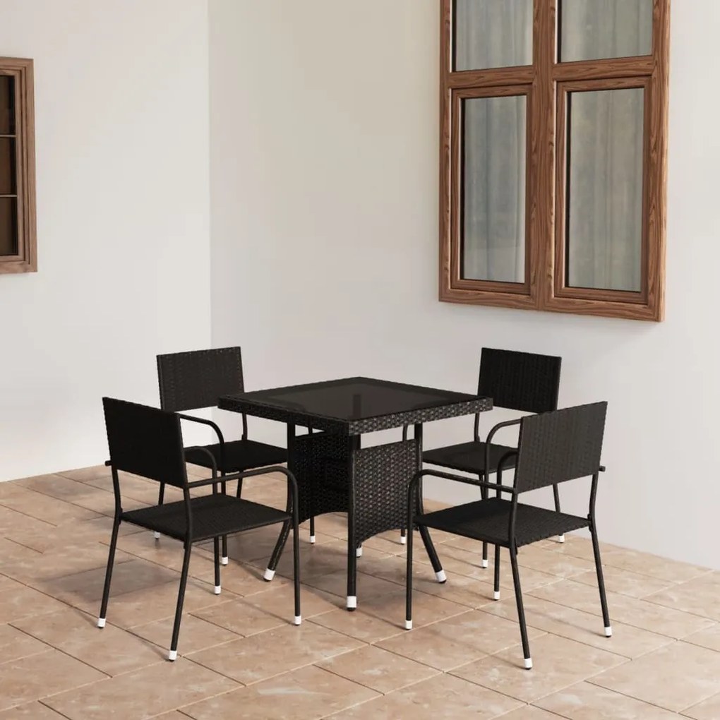 vidaXL 5 pcs conjunto de jantar para jardim vime PE preto