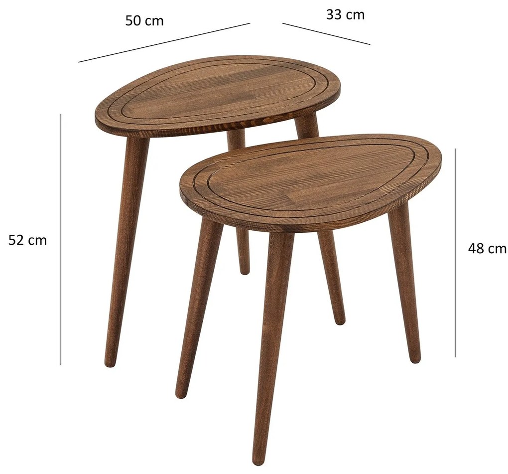 Conjunto de Mesas de Apoio Sweet - Cor Nogueira - 50cm x 48cm x 33cm e