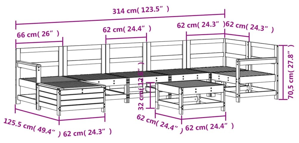 8 pcs conjunto sofás de jardim pinho maciço branco