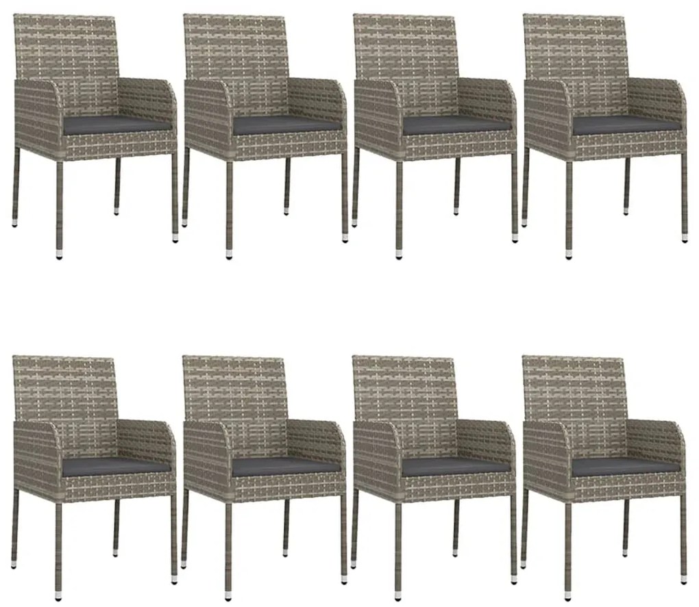 9 pcs conjunto jantar jardim c/ almofadões vime PE preto/cinza