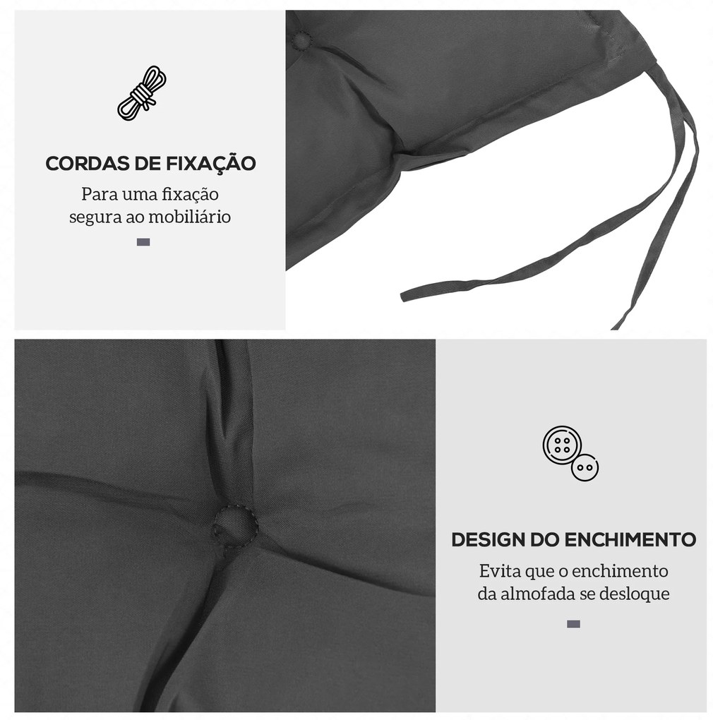 Almofada para Banco de Jardim (NÃO INCLUIDO) Acolchoada 100x40x10 cm  para Interior e Exterior com Cintas de Fixação Cinza Escuro
