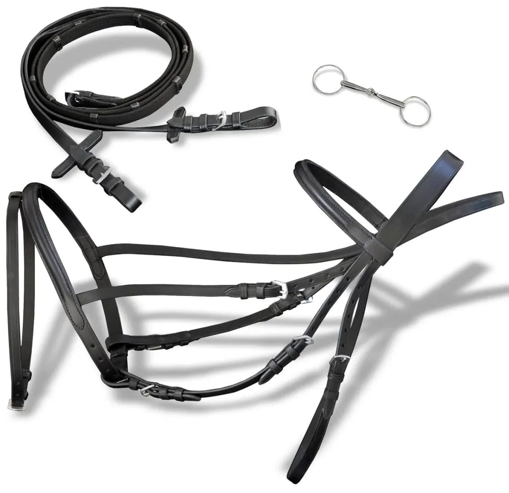 Cabeçada de couro com rédeas e brida, preto, cob