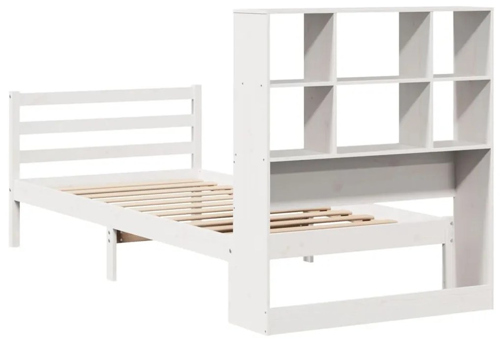 Cama com estante sem colchão 75x190 cm pinho maciço branco