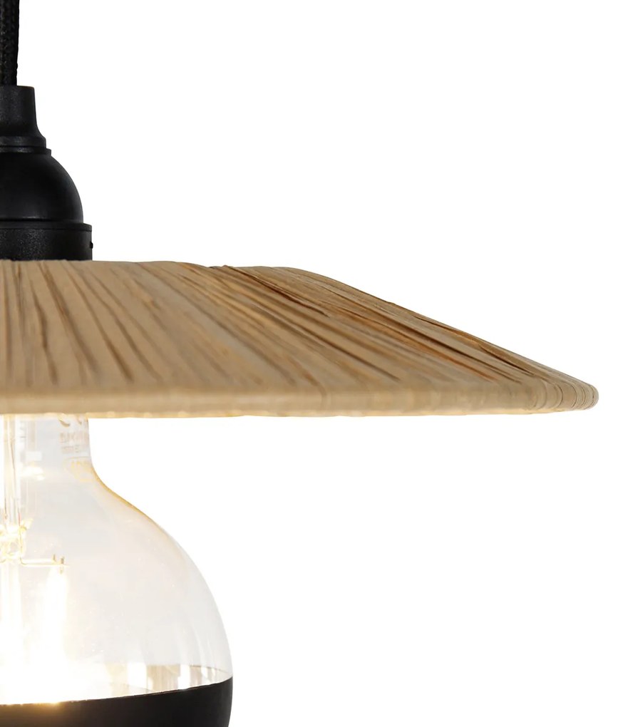 Candeeiro de suspensão rústico preto com corda 3 luzes - Leia